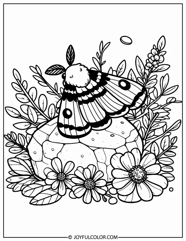 Moth and Beautiful Flower Coloring Page