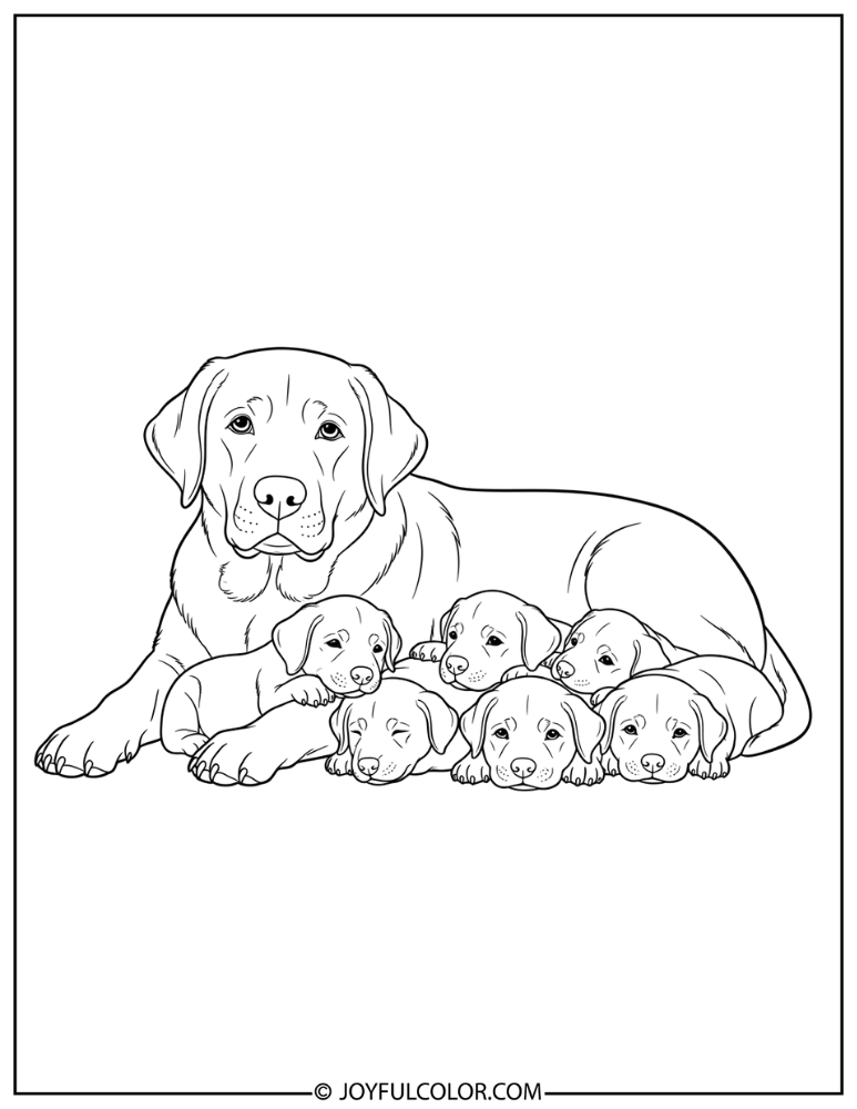 Mother Lab with Puppies Coloring Page