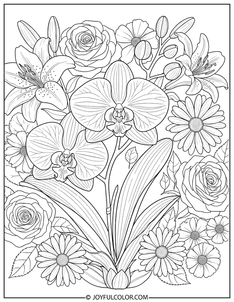 Orchid Botanical Garden Flower Coloring Page