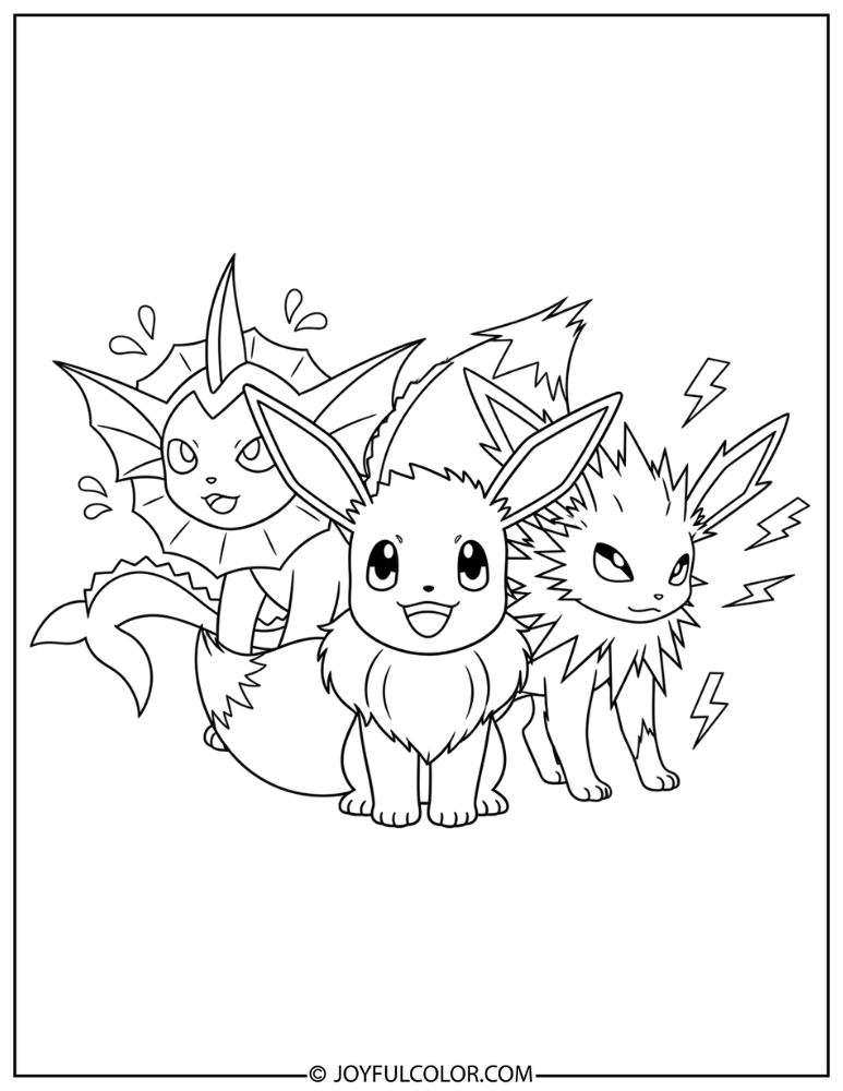 Original Eeveelutions Trio Coloring Page