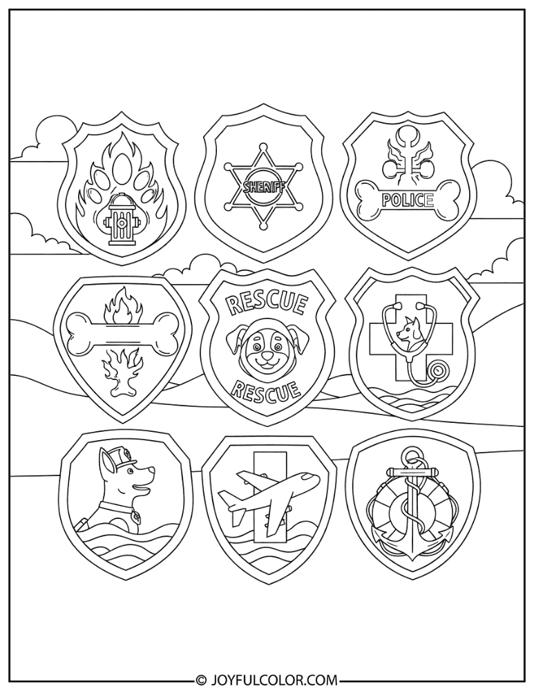 Paw Patrol Badge Group Coloring Page