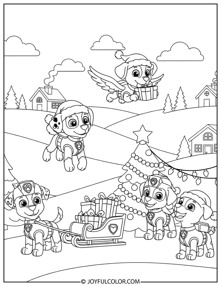 Paw Patrol Christmas Coloring Page