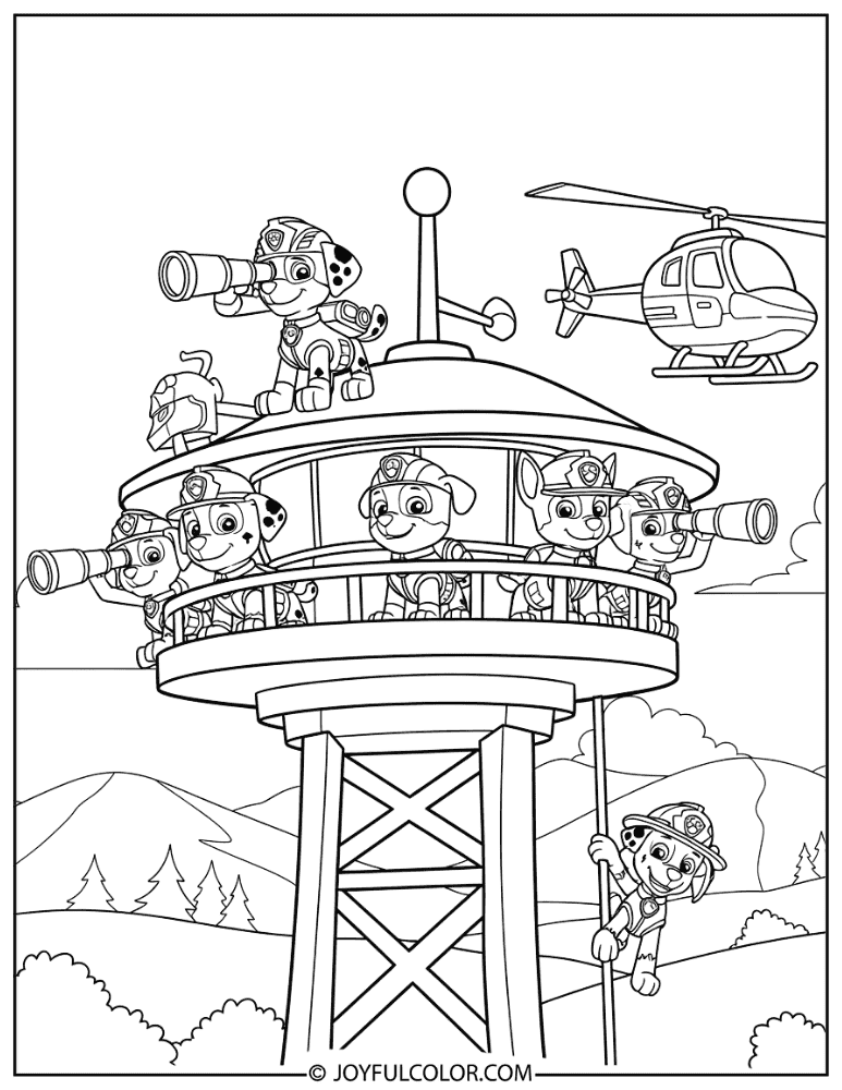 Paw Patrol Lookout Tower Team Coloring Page