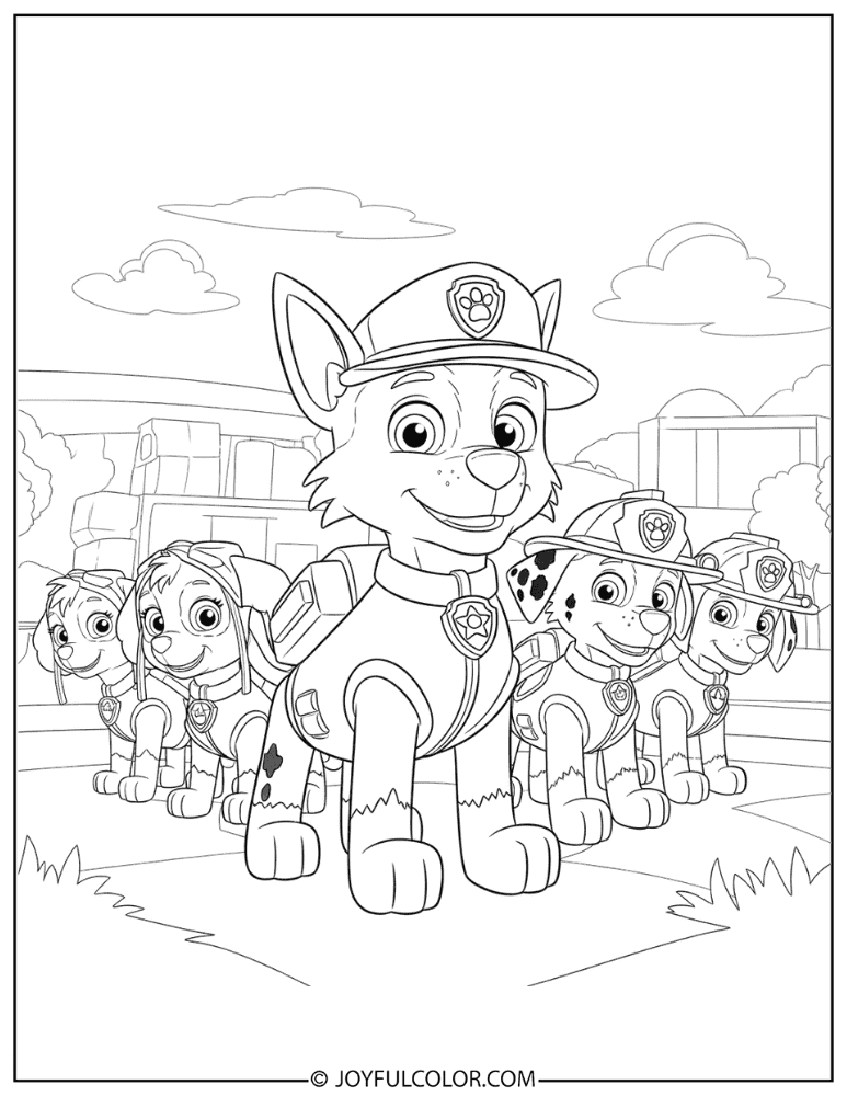 Paw Patrol Team Featuring Rocky Coloring Page