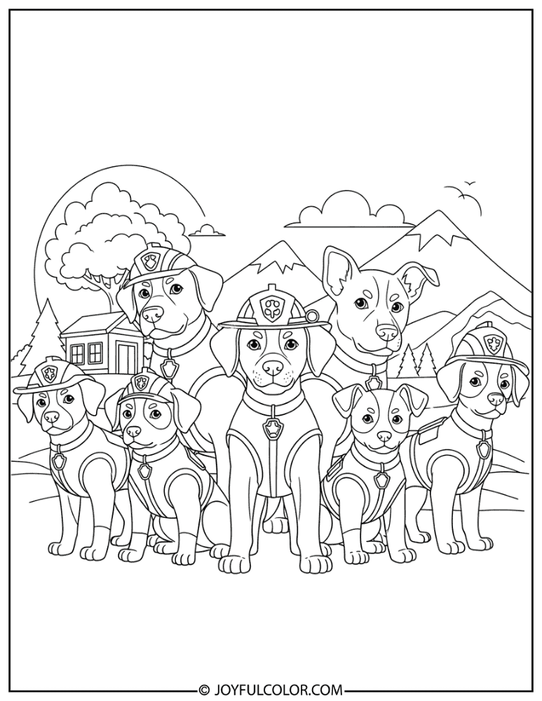 Paw Patrol Team Standing Together Coloring Page