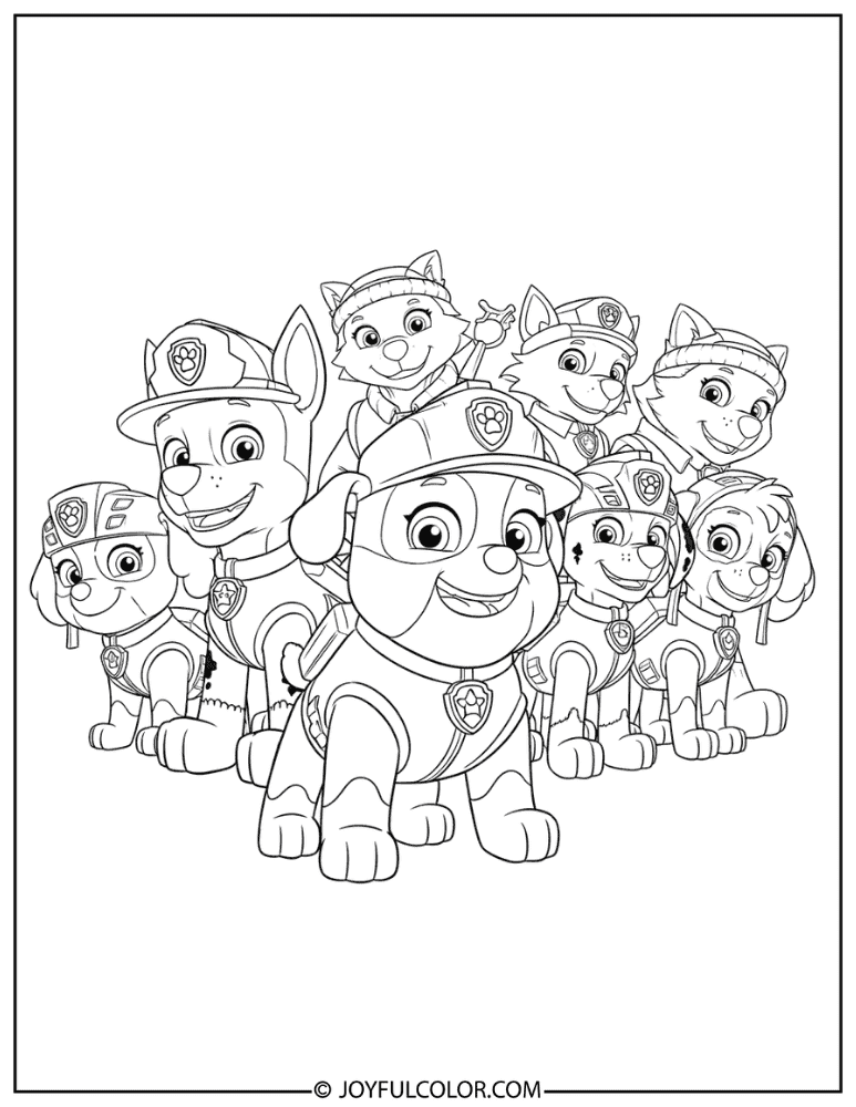 Paw Patrol Team with Rubble Coloring Page