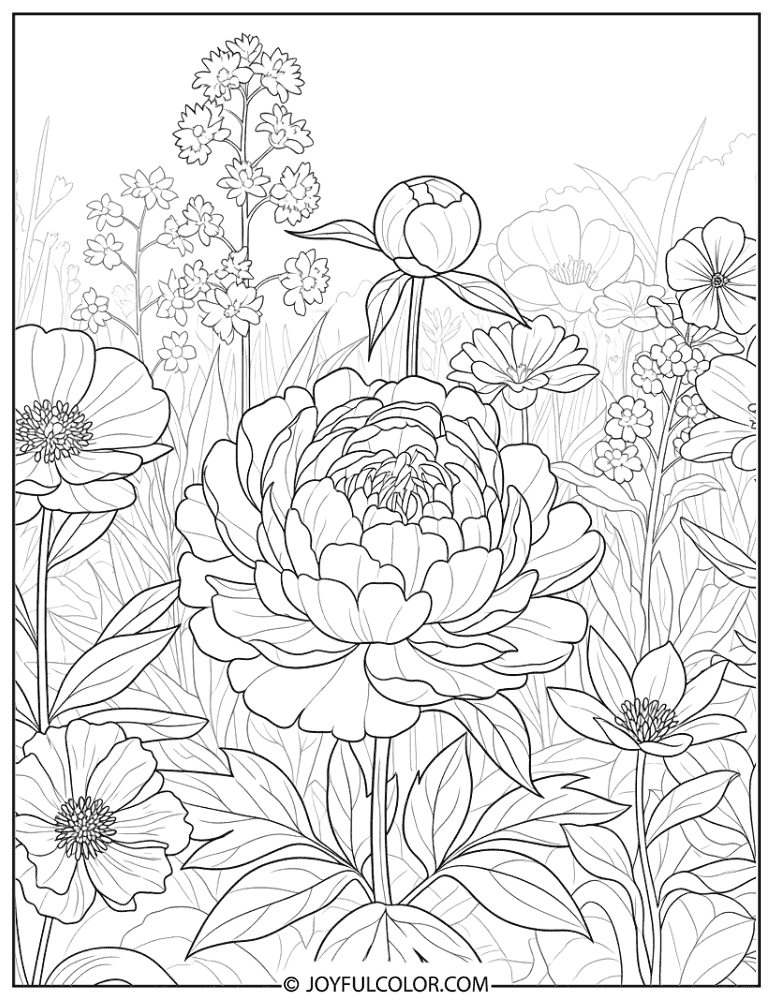 Peony Garden Flower Coloring Page