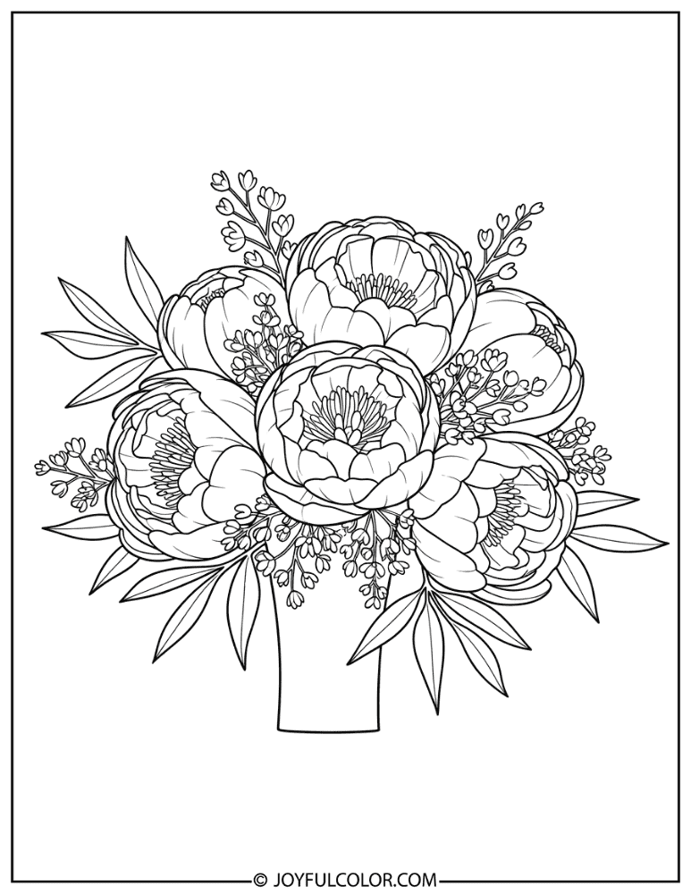 Peony Wedding Bouquet Coloring Page