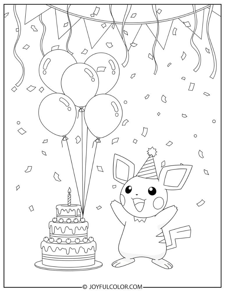 Pichu Birthday Coloring Page