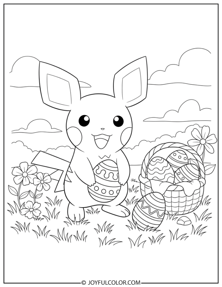 Pichu Easter Coloring Page