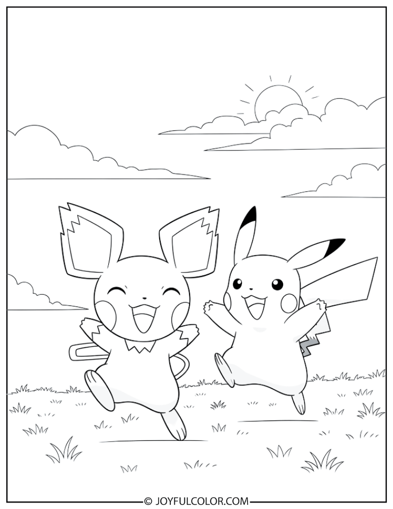 Pichu Pikachu Playing Coloring Page