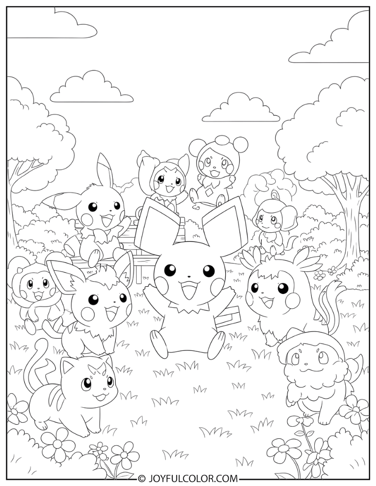 Pichu and Friends Coloring Page