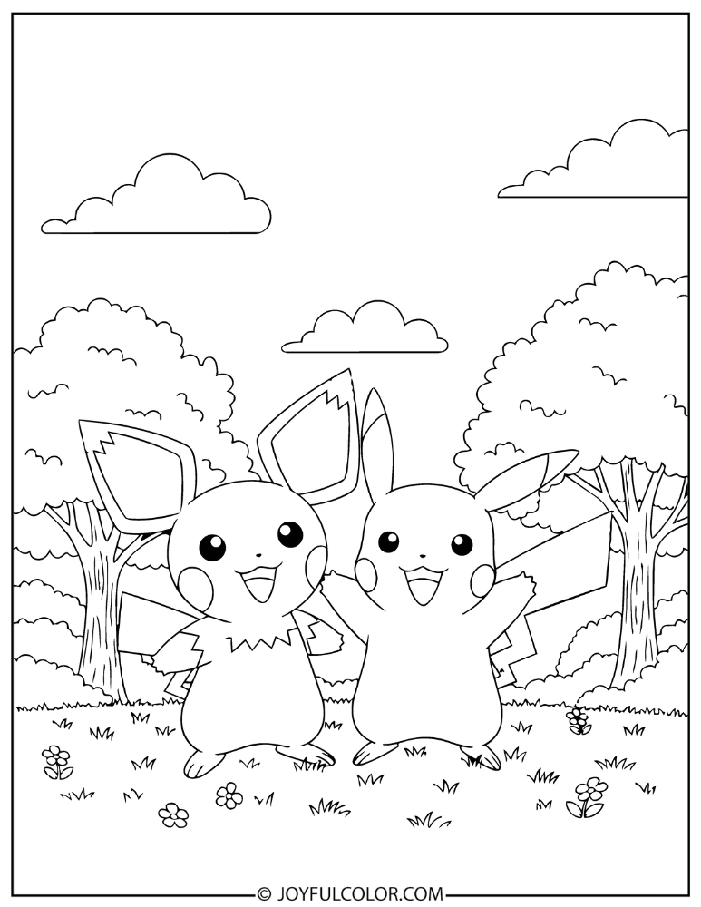 Pichu and Pikachu Coloring Page