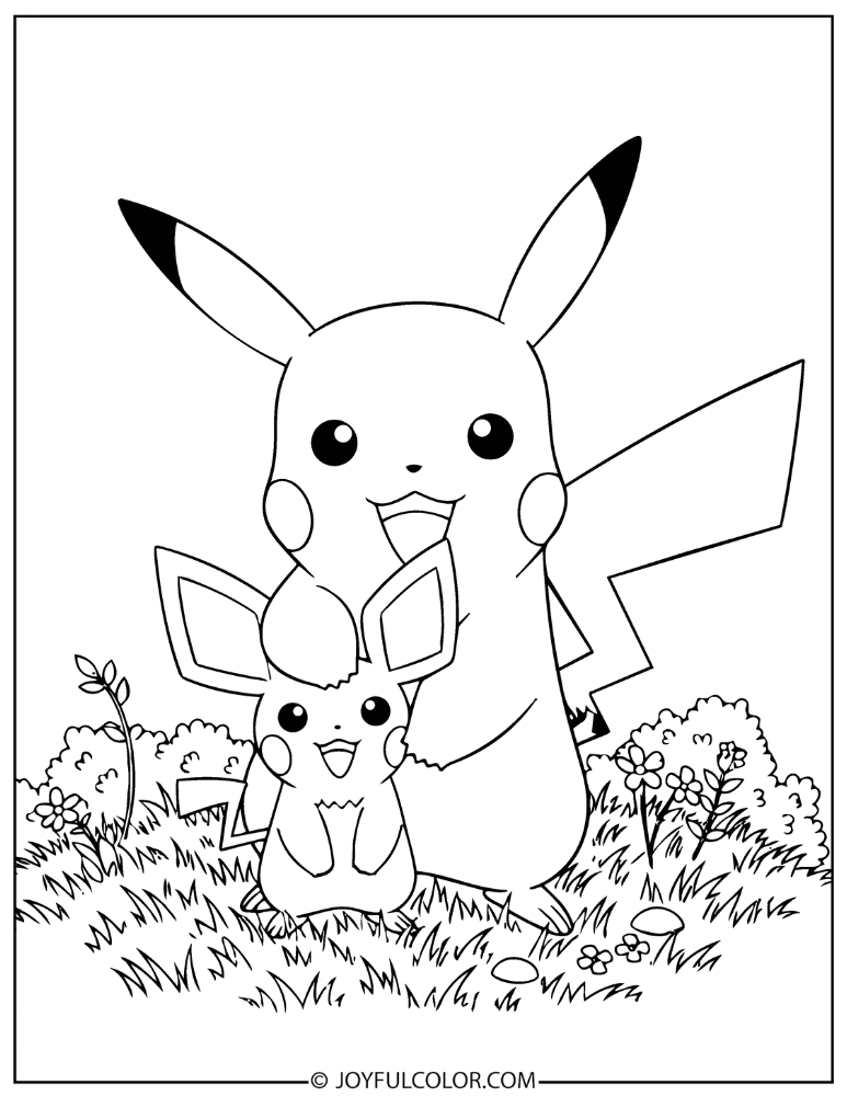 Pichu and Pikachu Family Coloring Page