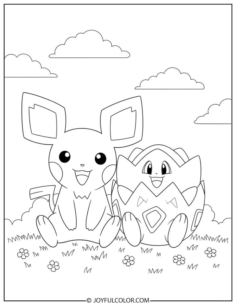 Pichu and Togepi Coloring Page