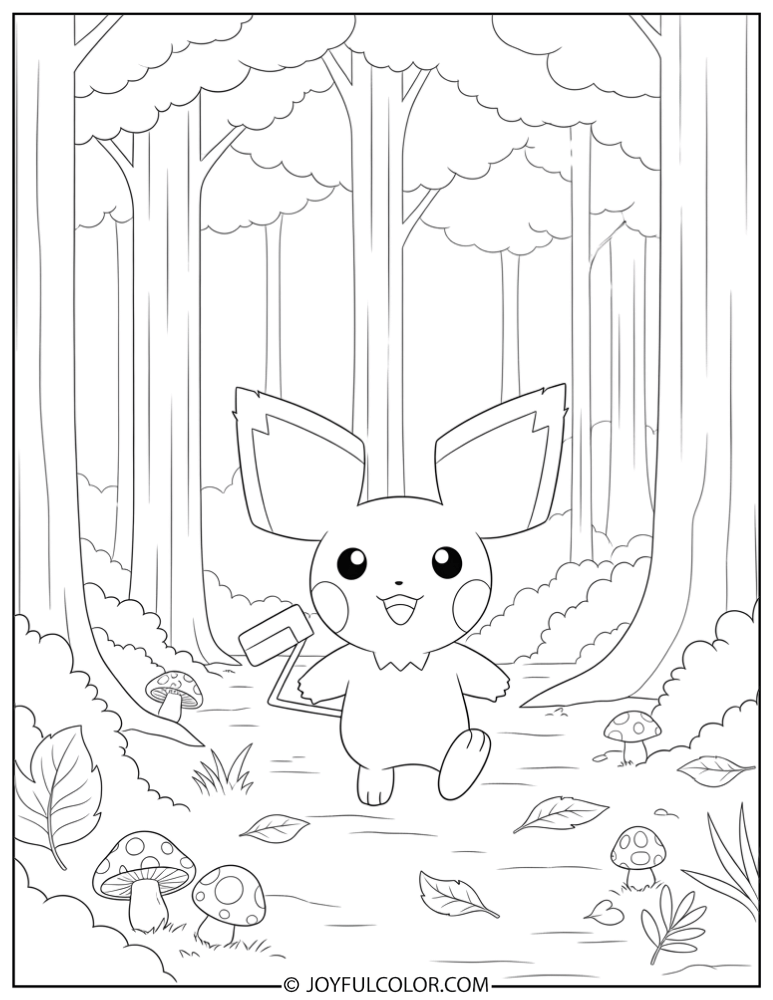 Pichu in Forest Coloring Page