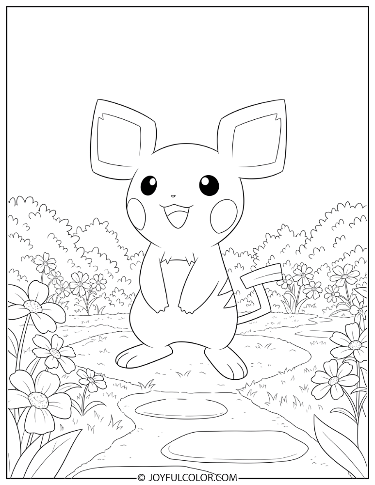 Pichu in Garden Coloring Page
