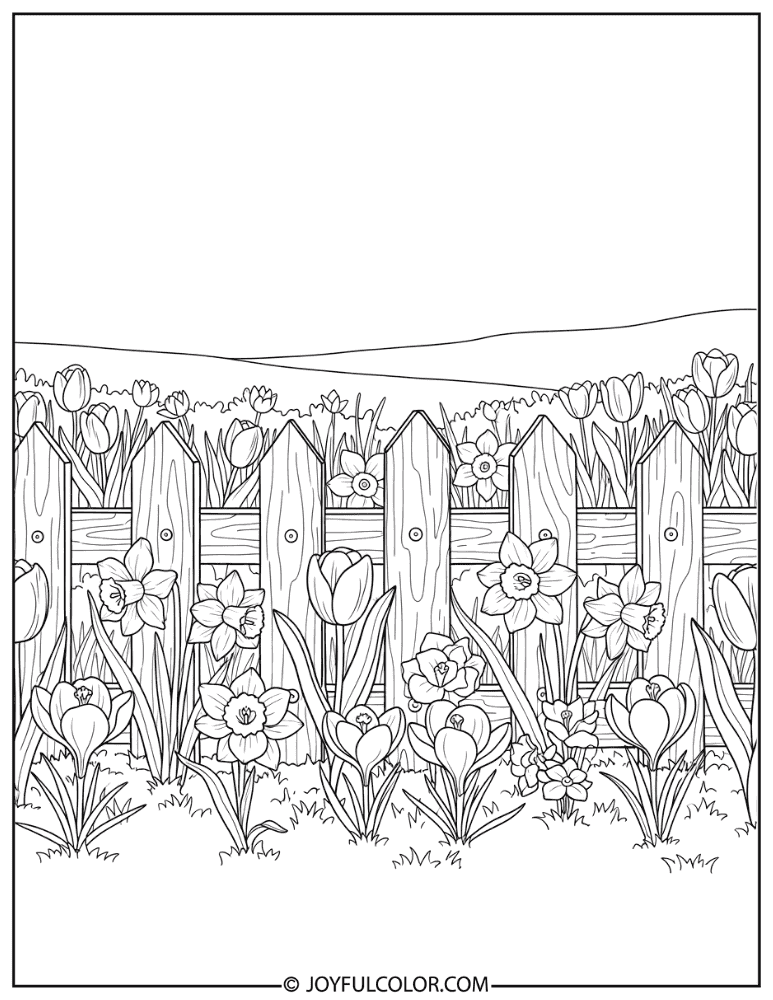 Picket Fence Spring Garden Coloring Page