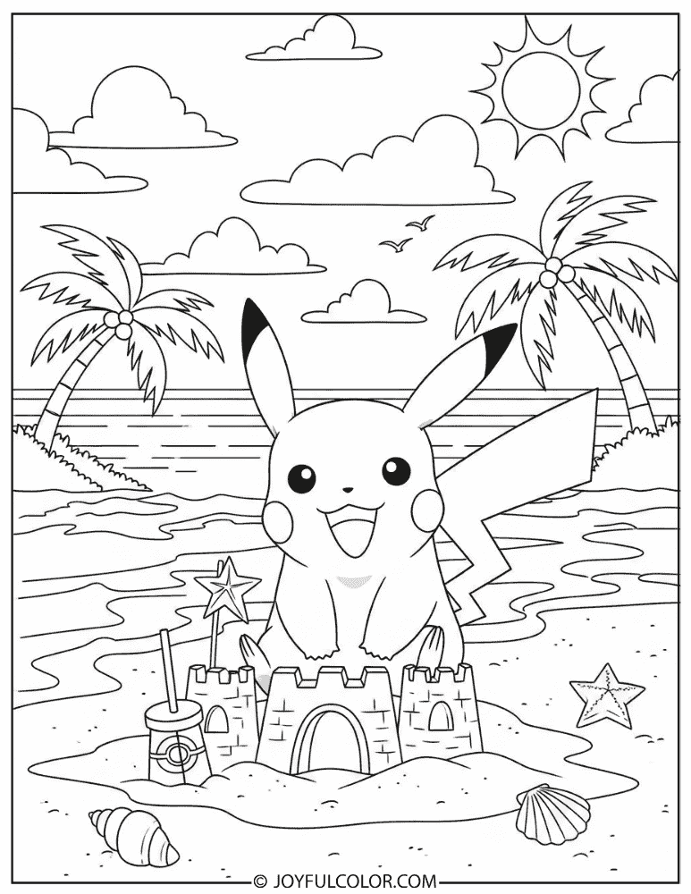 Pikachu Beach Coloring Page