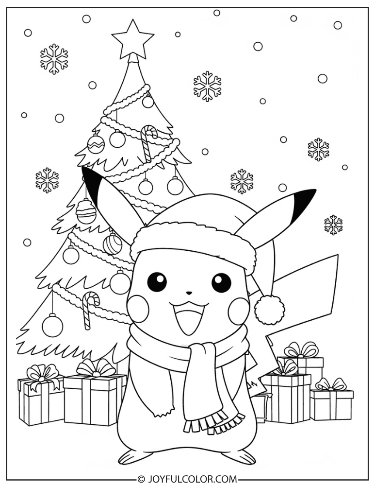 Pikachu Christmas Coloring Page