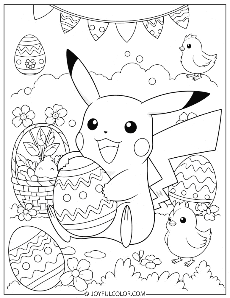 Pikachu Easter Egg Coloring Page