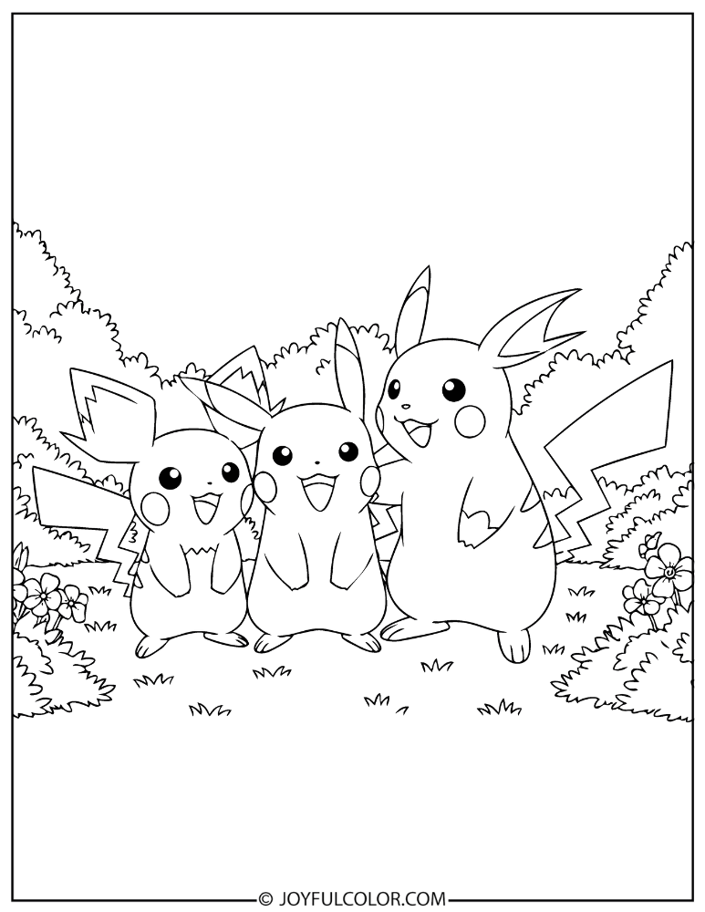 Pikachu Family Coloring Page