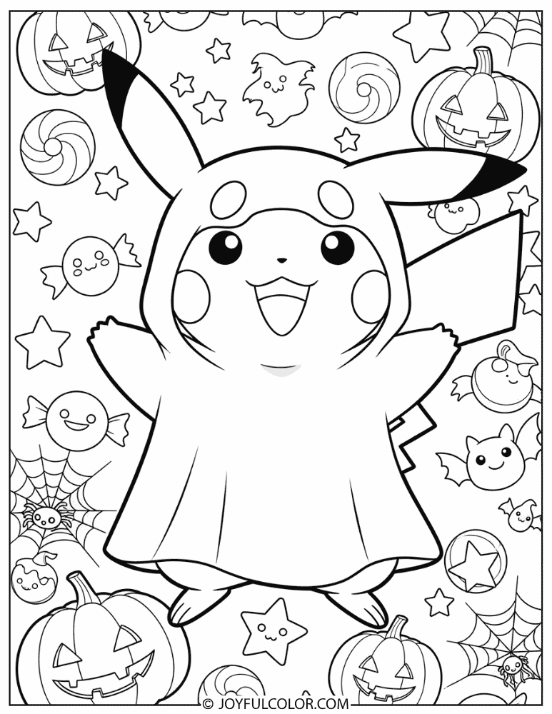 Pikachu Ghost Costume Coloring Page