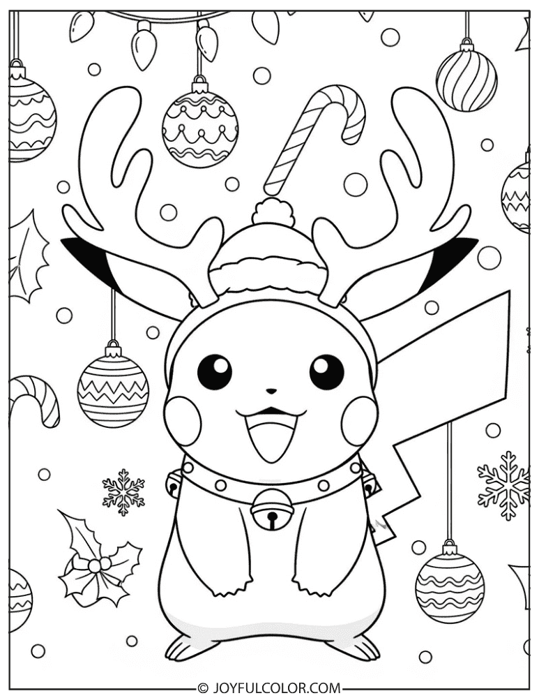 Pikachu Reindeer Coloring Page