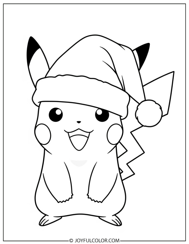 Pikachu Santa Hat Coloring Page