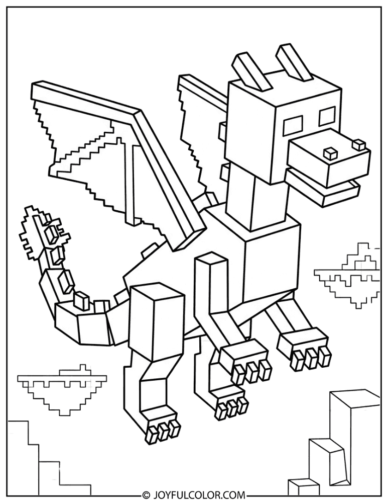 Pixel Art Ender Dragon Coloring Page