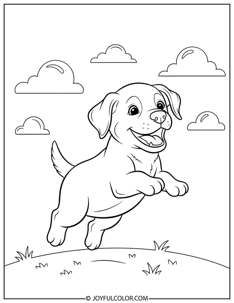Playful Lab Puppy Jumping Coloring Page