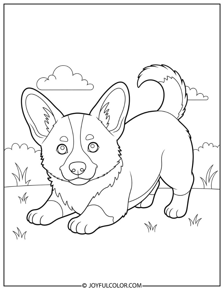 Playful Puppy Corgi Coloring Page