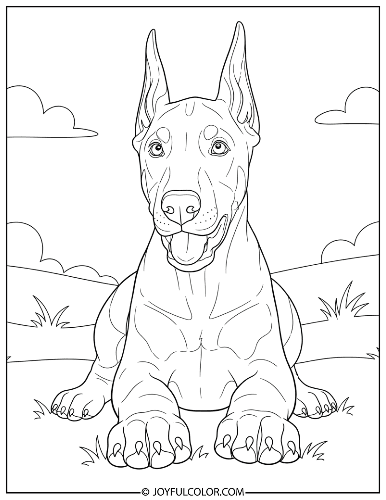 Playful Puppy Doberman Coloring Page