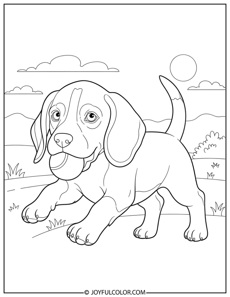 Playful Puppy With Ball Coloring Page