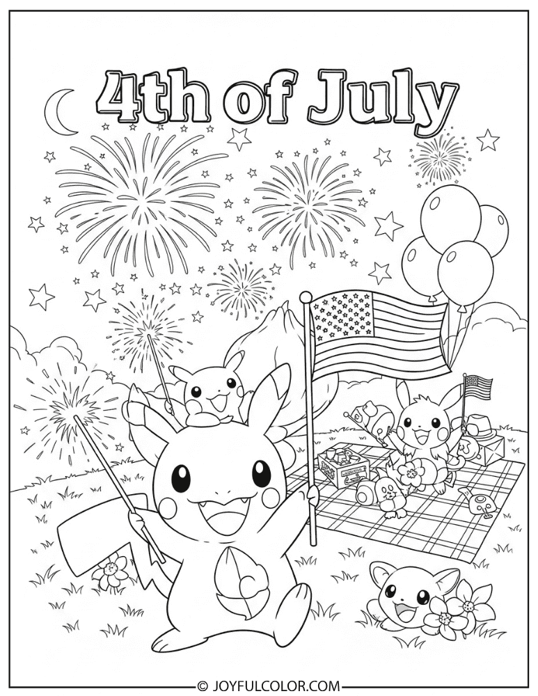 Pokemon 4th of July Coloring Page