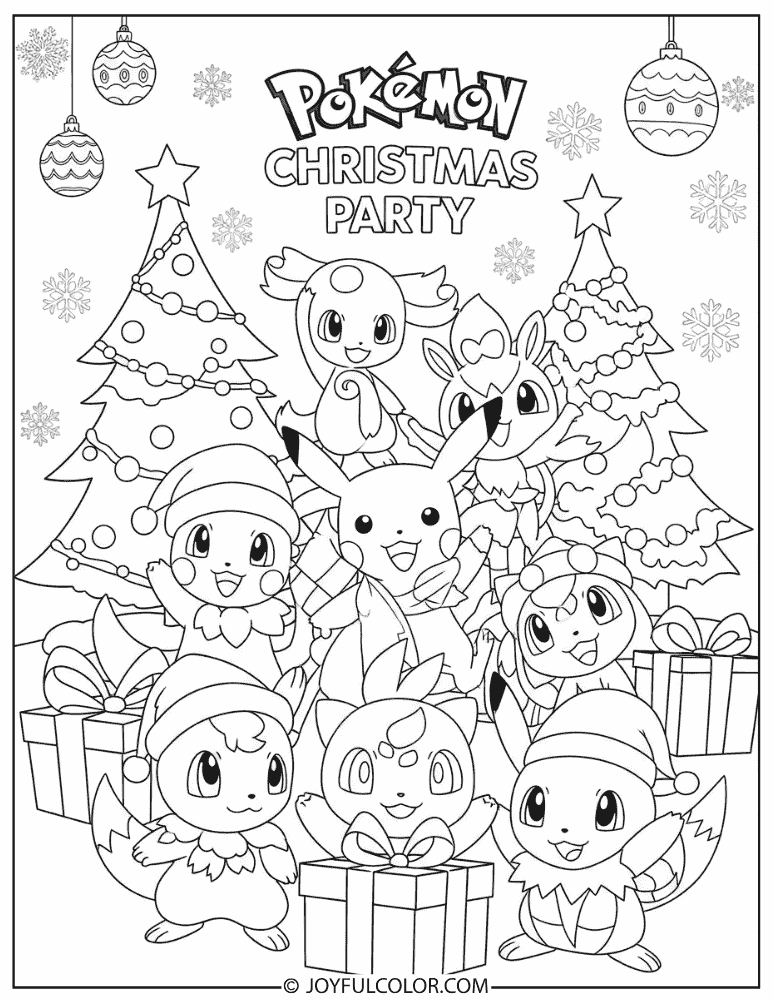 Pokemon Christmas Party Coloring Page