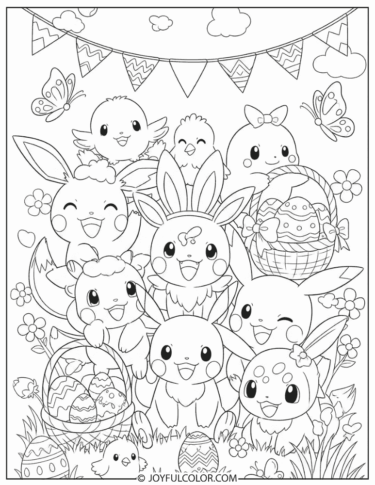 Pokemon Easter Party Coloring Page