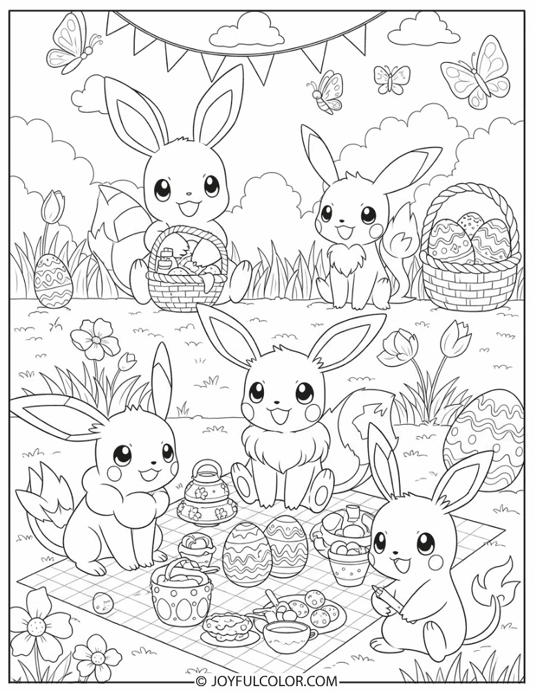 Pokemon Easter Picnic Coloring Page