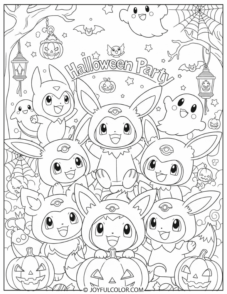 Pokemon Halloween Party Coloring Page