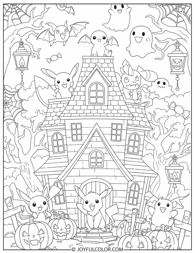 Pokemon Haunted House Coloring Page
