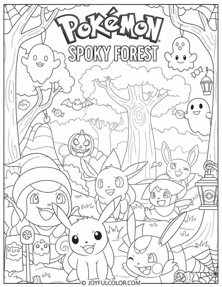 Pokemon Spooky Forest Coloring Page