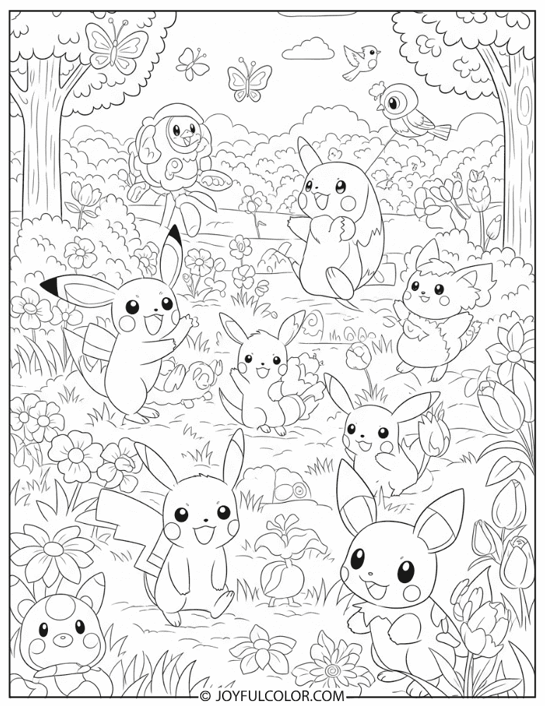 Pokemon Spring Garden Coloring Page