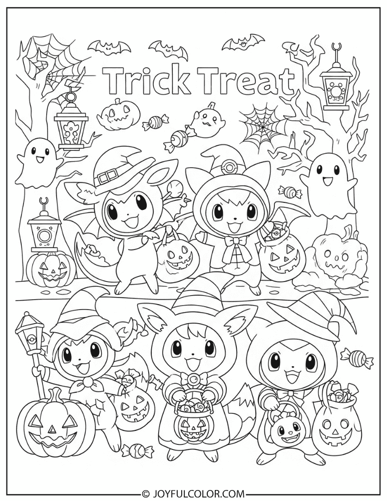 Pokemon Trick or Treat Coloring Page