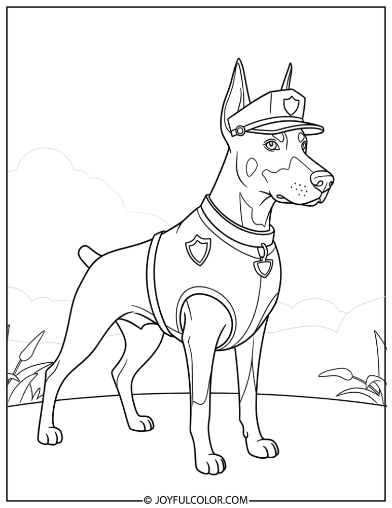 Police Doberman Coloring Page