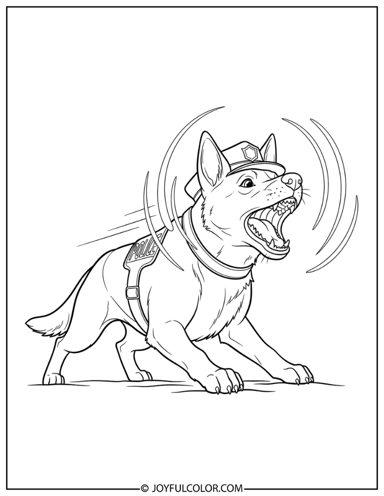 Police Dog Barking Pose Coloring Page