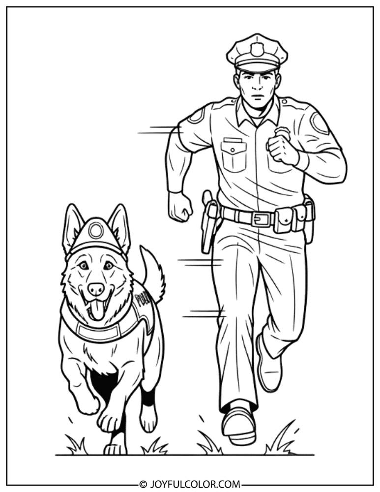 Police Dog Chasing Suspect Coloring Page