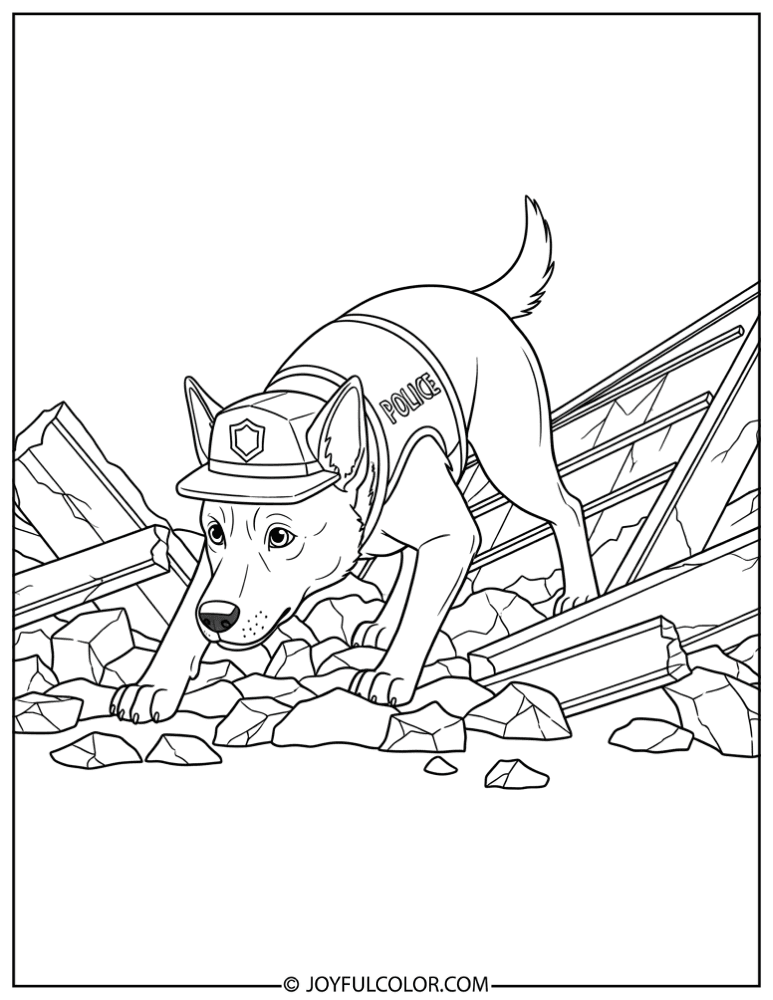 Police Dog Disaster Search Coloring Page