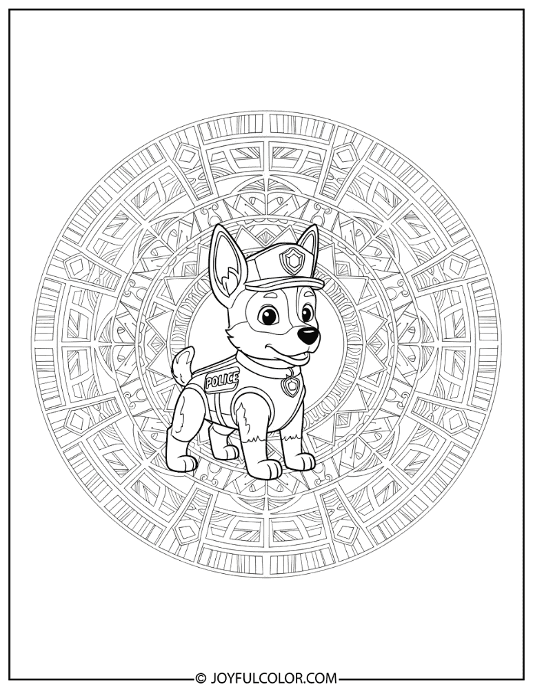 Police Dog Mandala Style Coloring Page