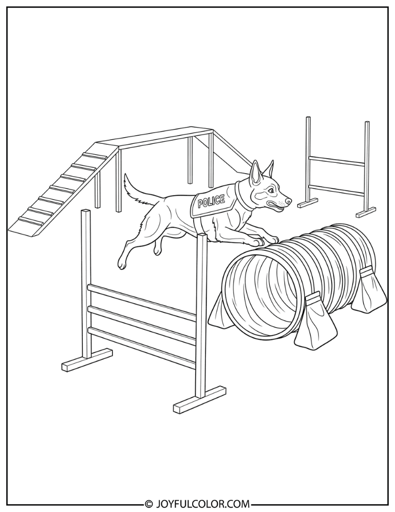Police Dog Obstacle Course Coloring Page