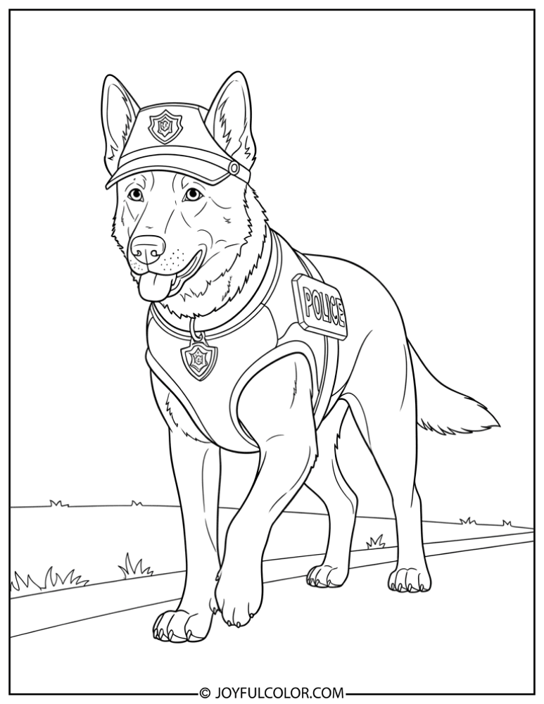 Police Dog Patrol Stance Coloring Page